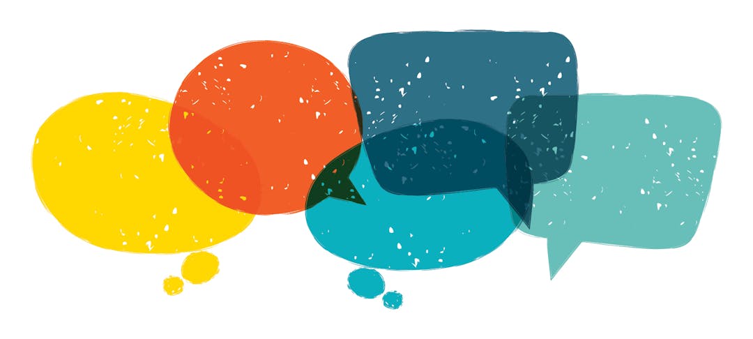 Five colourful conversation bubbles