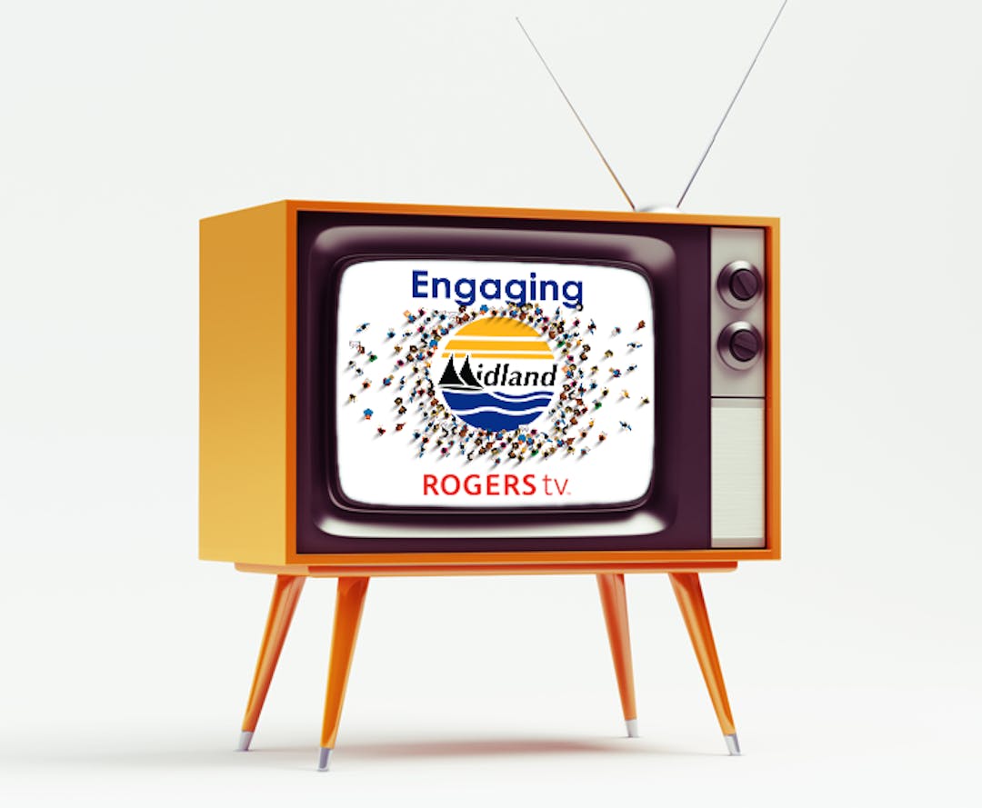 A TV with the Engaging Midland and Rogers TV logos on the screen
