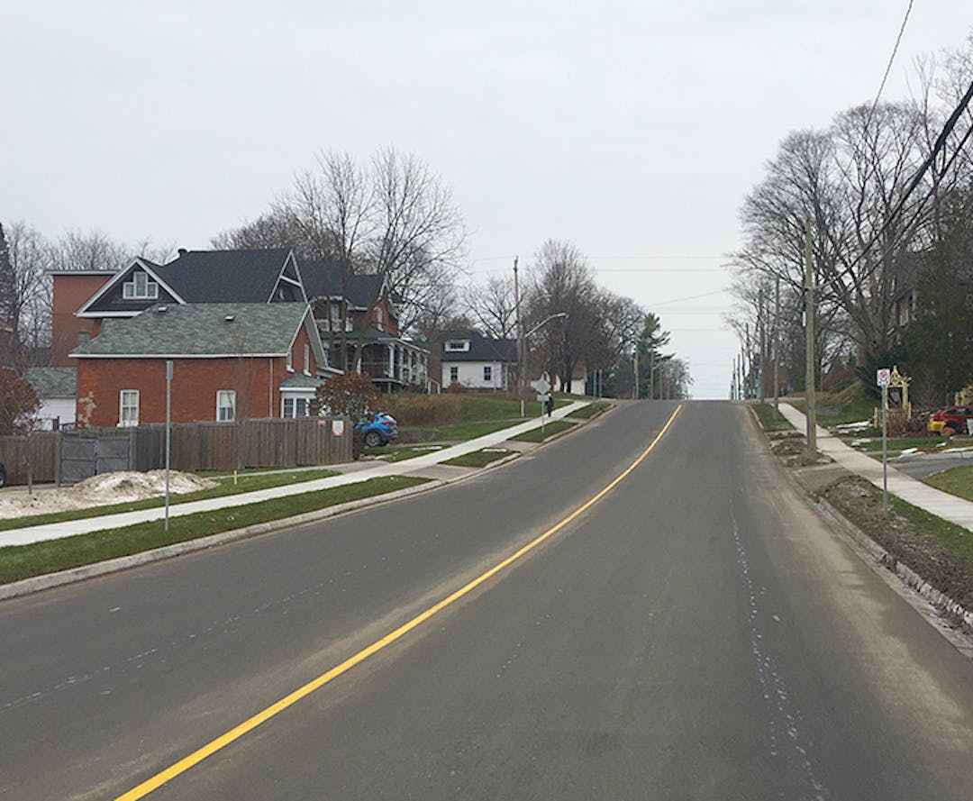 Construction work on Hugel Avenue A photo of Hugel Avenue, freshly-paved and painted.