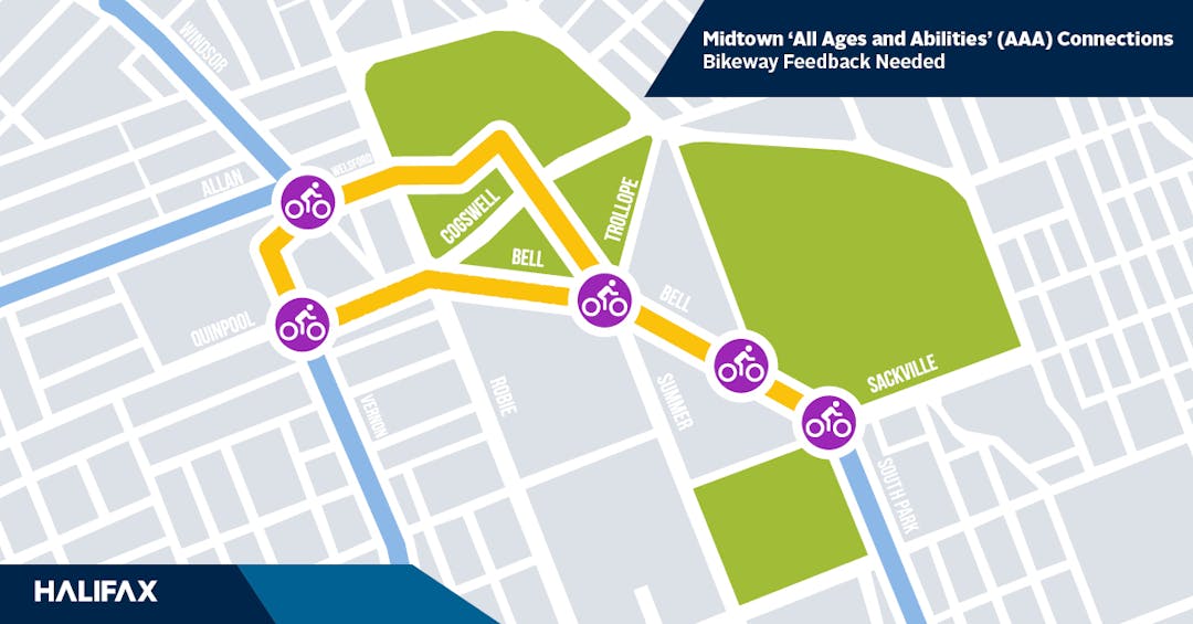 Midtown bikeway routes for investigation (yellow lines)