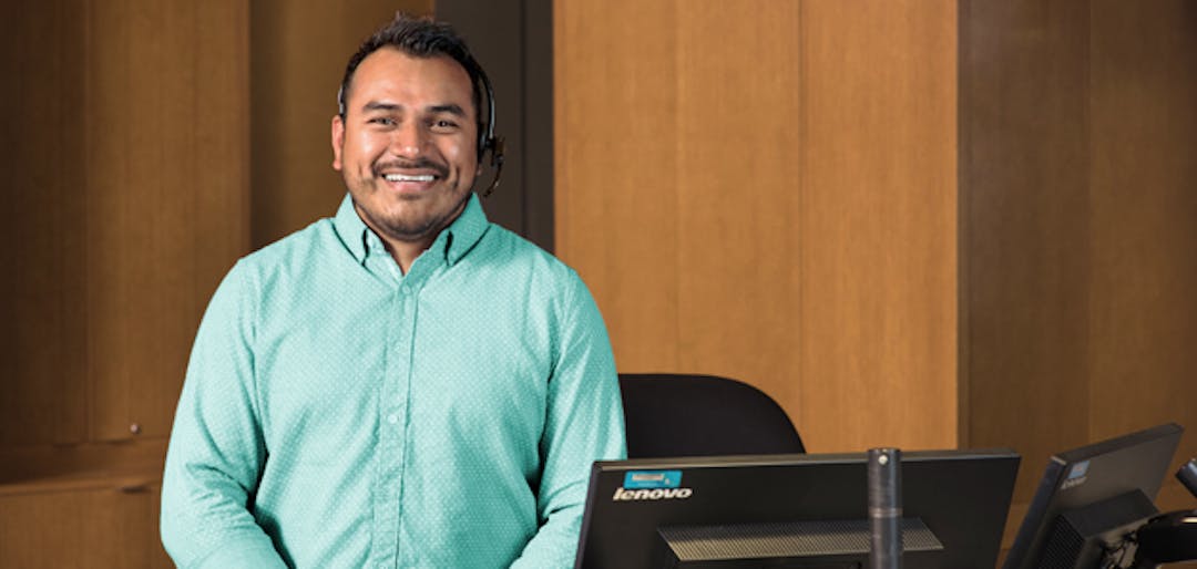 Smiling customer service attendant