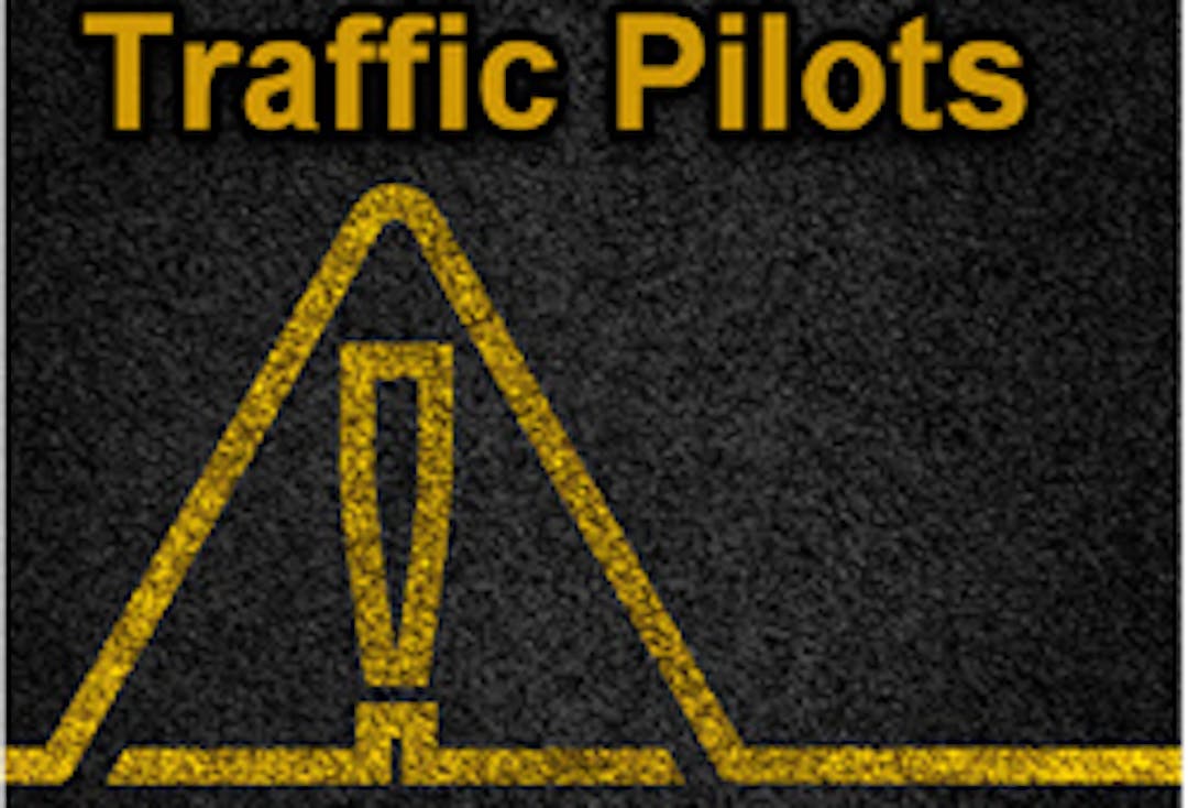 Graphic showing words Traffic Pilots and in yellow text of black background